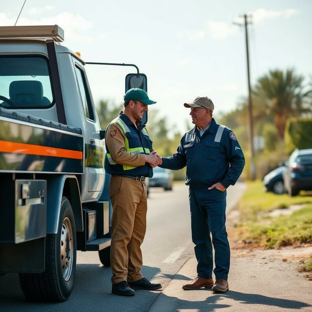 Professional tow truck operators providing roadside assistance